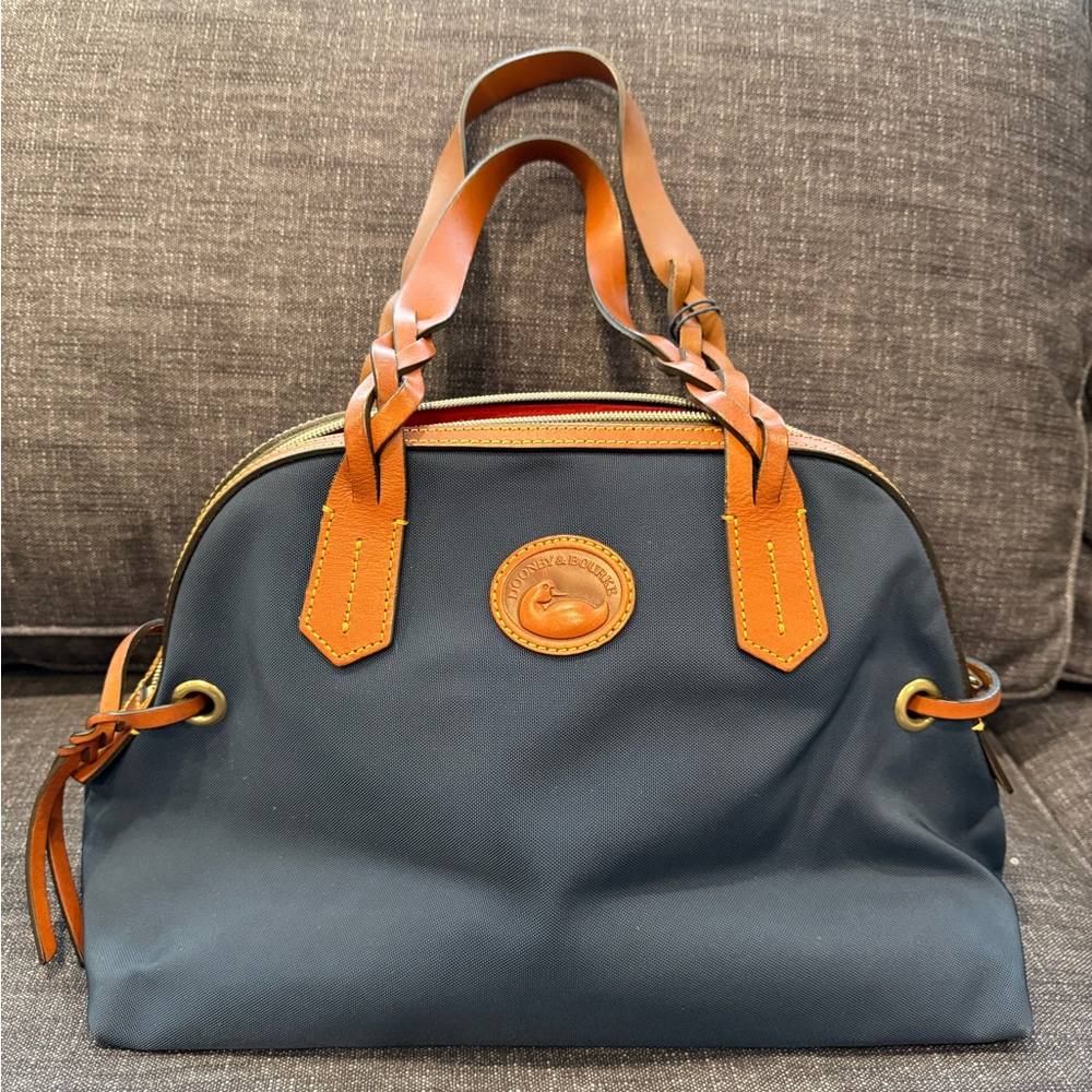 Dooney & Bourke Navy Canvas and Leather Zip Top Bag